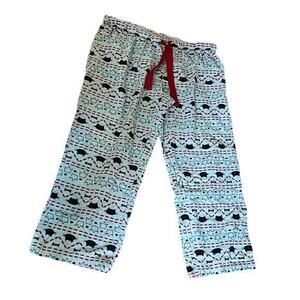 PEACE LOVE & DREAM flannel blue cat sleep lounge pant ribbon drawstring sz XL
